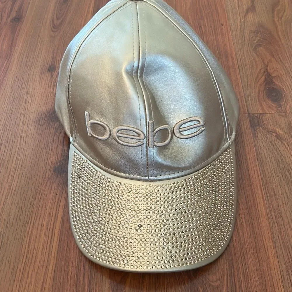 Bebe Gold studded baseball cap leather like